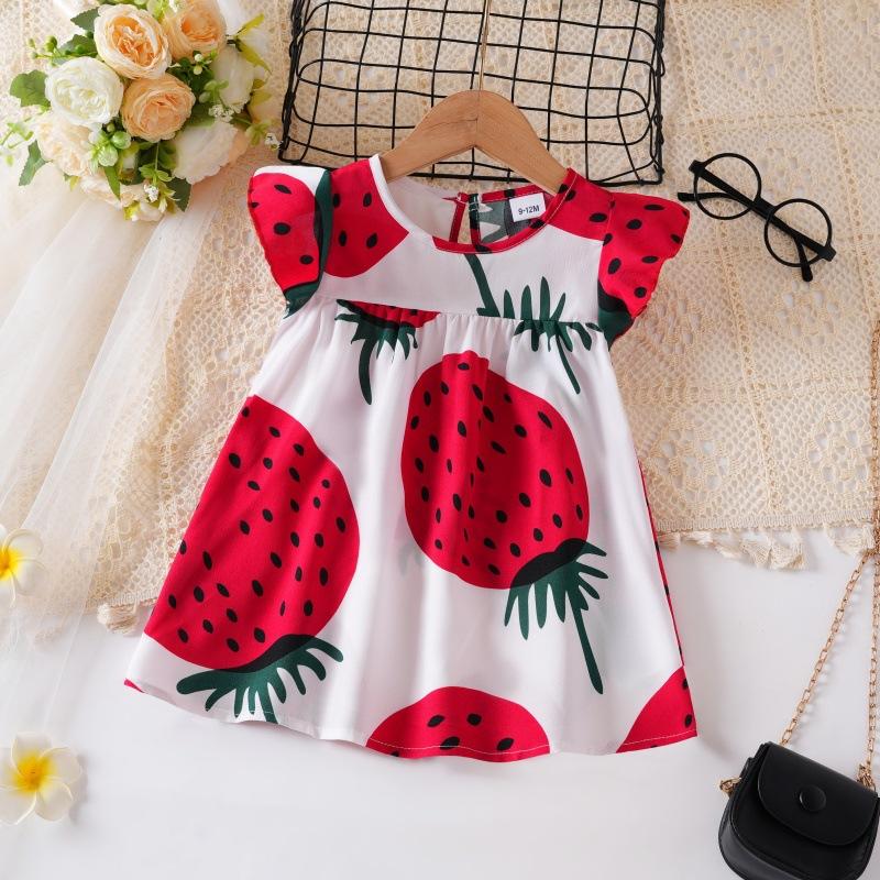 Children's Strawberry Dress: Summer Printed Sweet Princess Dress for Girls