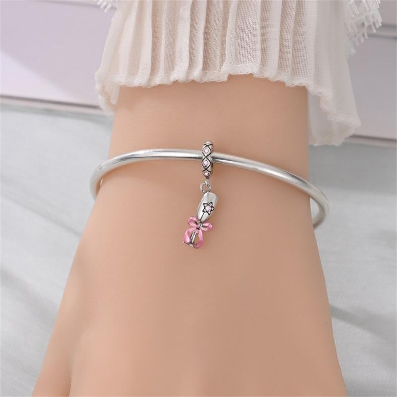 New Original Charms Beads Copper Pink Bow Wine Glass Slightly Intoxicated Pendants For Woman Romantic Diy Jewelry