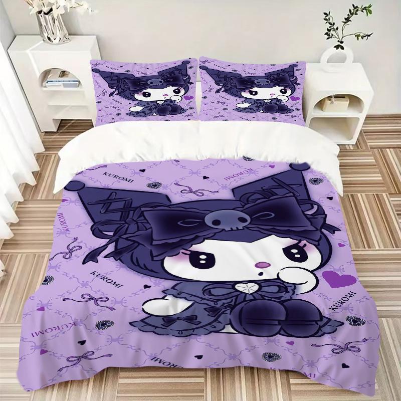 3pcs Cute Kuromi Printed Quilt Set - Soft and Comfortable Quilt Cover for Bedroom, Guest Room and Dormitory Decorative Bedding Set 1 Duvet C