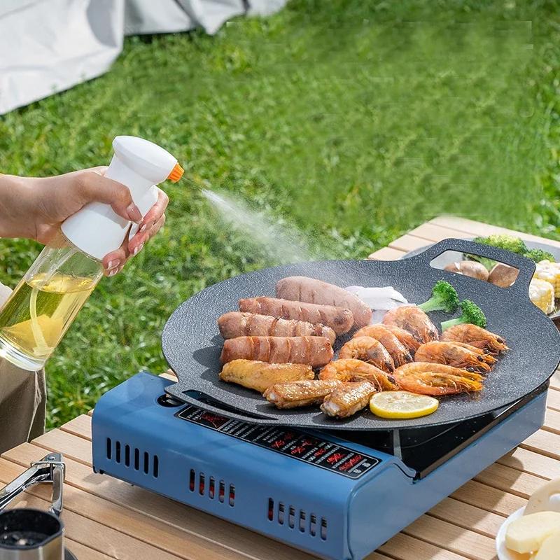 Padella per grigliare Coreana Rotonda Antiaderente Piastra per Barbecue da Esterno Viaggio Campeggio Padella per friggere Piastra per Uso Domestico Accessori per Barbecue