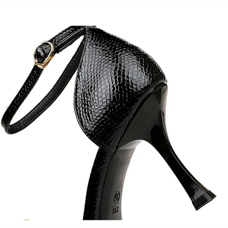 Etiqutte – sandales à texture serpent pour femmes, avec sangle à boucle, talons chaton de 8cm, robe OL, talons aiguilles, bout pointu, escarpins noirs et beiges, 34-43