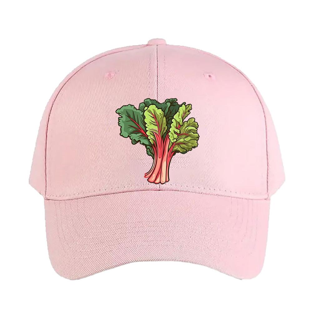 Vibrant Rhubarb Illustration for Gardening Woman Man Baseball Cap Adult Adjustable with Curved Brim Hiking Fishing Hat