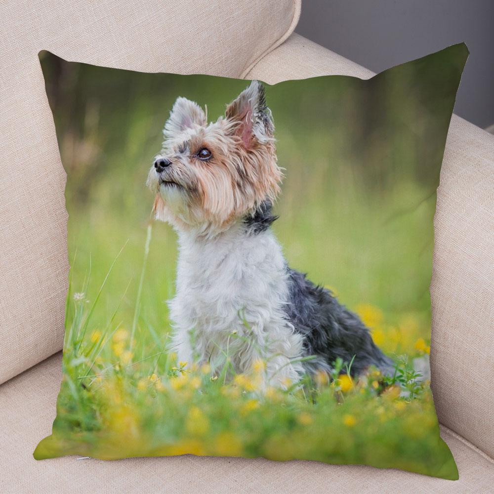 Cute Pet Animal Cushion Cover MINI Yorkshire Dog Polyester Pillowcase Decorative  Print  for Sofa Home Ca