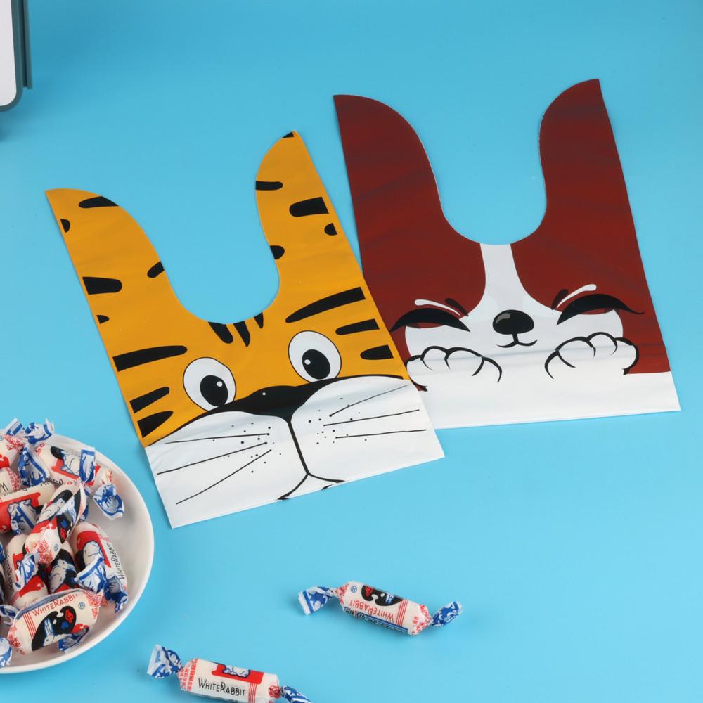 50Pcs Plastic Candy Bags Cookie Cute Carton Rabbit Ear Bags Biscuits Snack Baking Packing Supplies Gifts