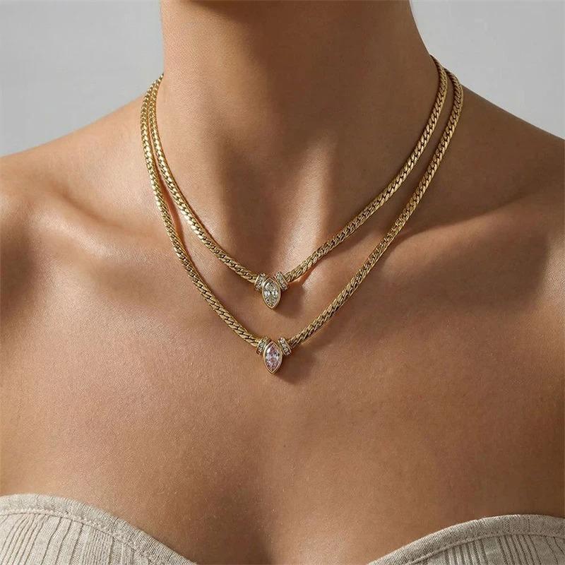Stainless Steel Sparkling Cubic Zirconia Necklace For Women Chic Jewelry New Collar Women Neck Chain Party Gift