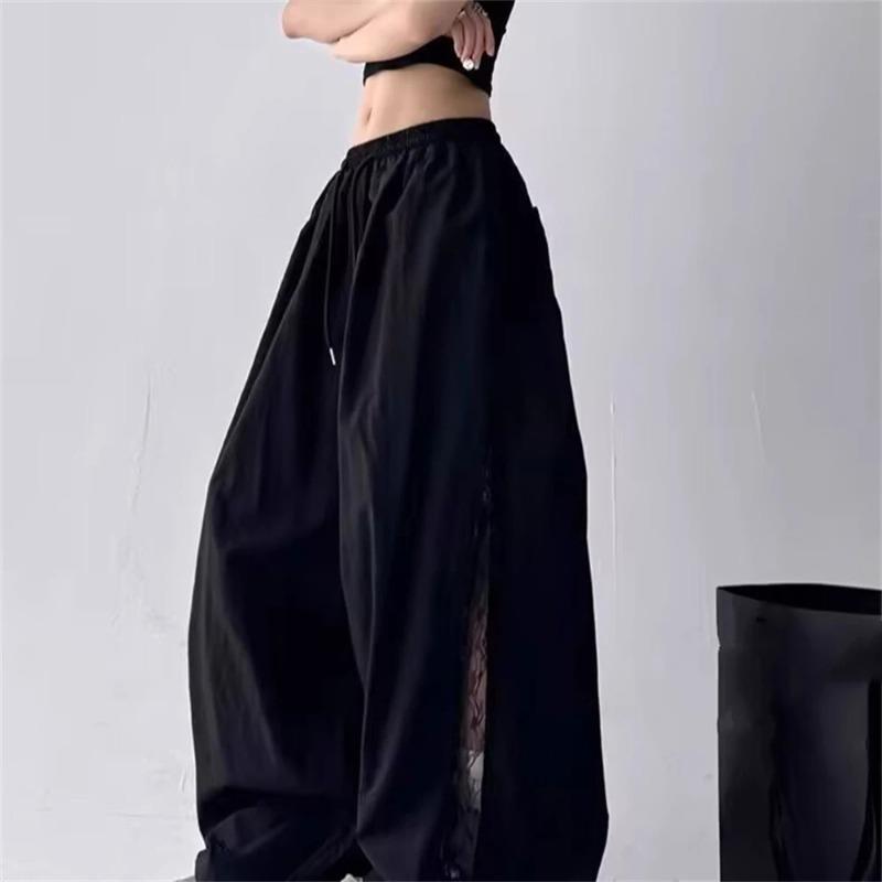 Lace Patchwork Hollow Wide Leg Pants Women's Spring Summe High Waisted Design Loose Slimming Casual Pant