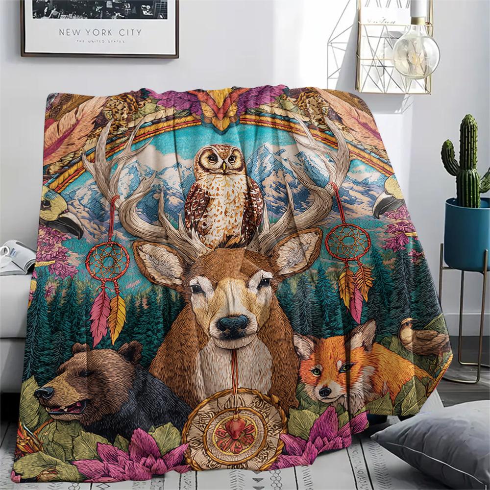 Deer Print Flannel Blanket, High quality Comfortable for All Seasons, Home Decor, Warmth and Comfort, Perfect for Christmas Gifts