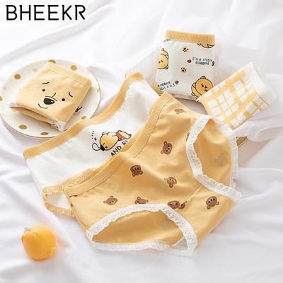 5 τμχ/σετ Love Bear Lace Lace εσώρουχα κοριτσίστικα βαμβακερά καβάλα στη μέση χαριτωμένα κινούμενα φοιτητικά εσώρουχα γυναικεία