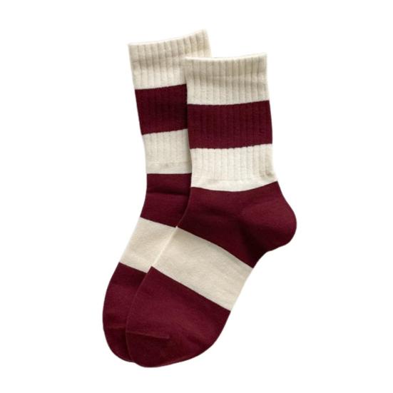 

1 Pair Mid-tube Socks Striped Print Bowknot Patten College Style Socks Elastic Warm Socks Versatile Footwear Accessory C