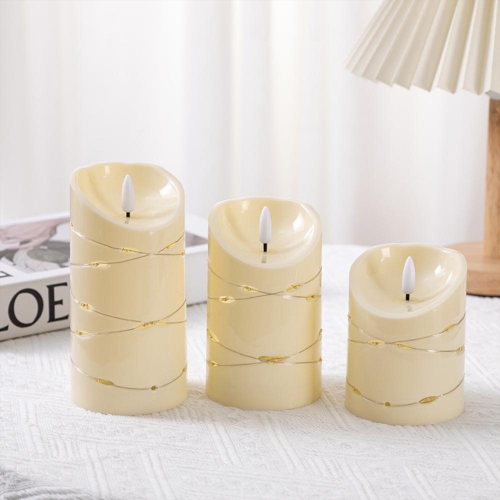 Wave-Edge LED Flameless Candles with Fairy Lights Set