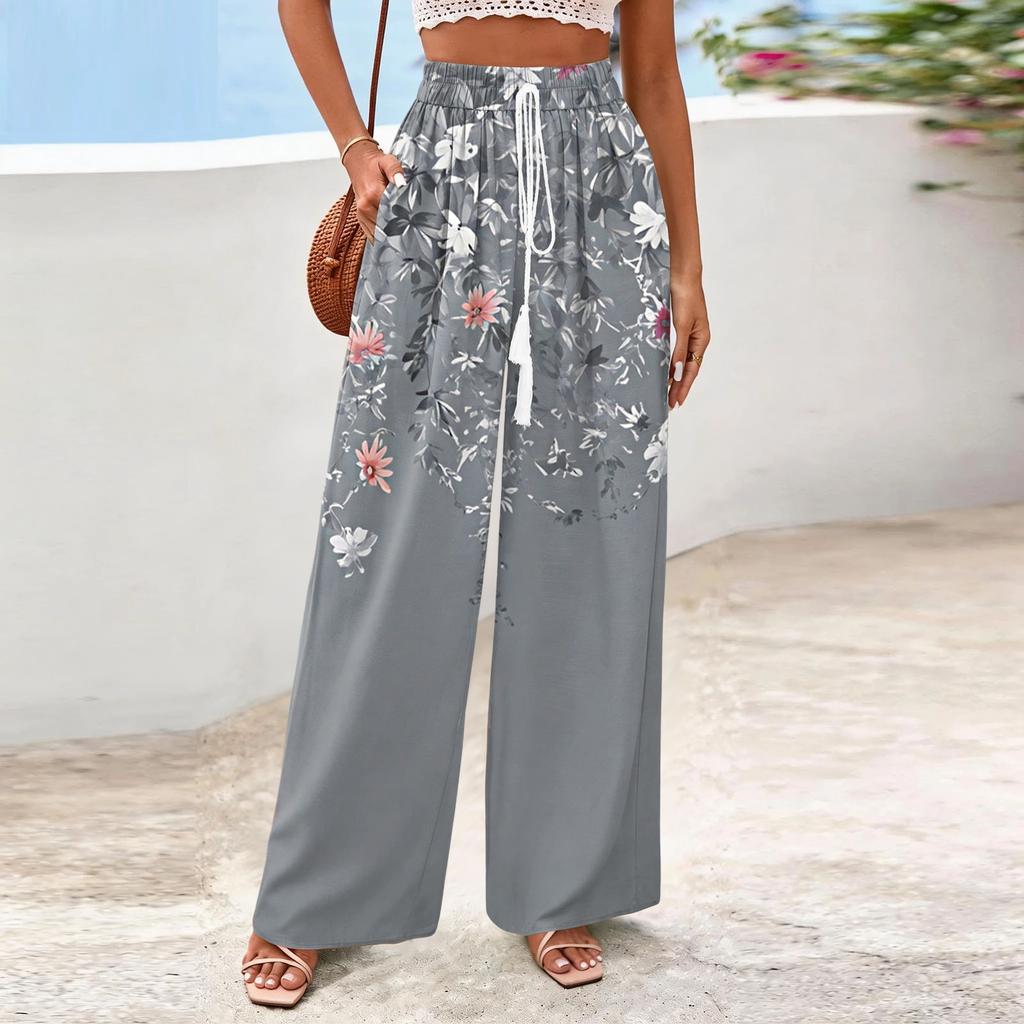 Women's Wide-Leg Casual Flowy Floral Print Pants