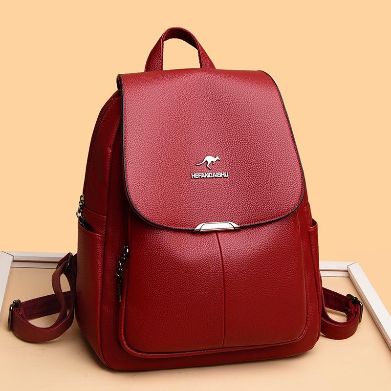 Schoolbag Brand Soft Leather Backpack Bag Women's 1011 New Fashion Korean Version Large Capacity Travel Versatile Soft Leather Women's Backpack