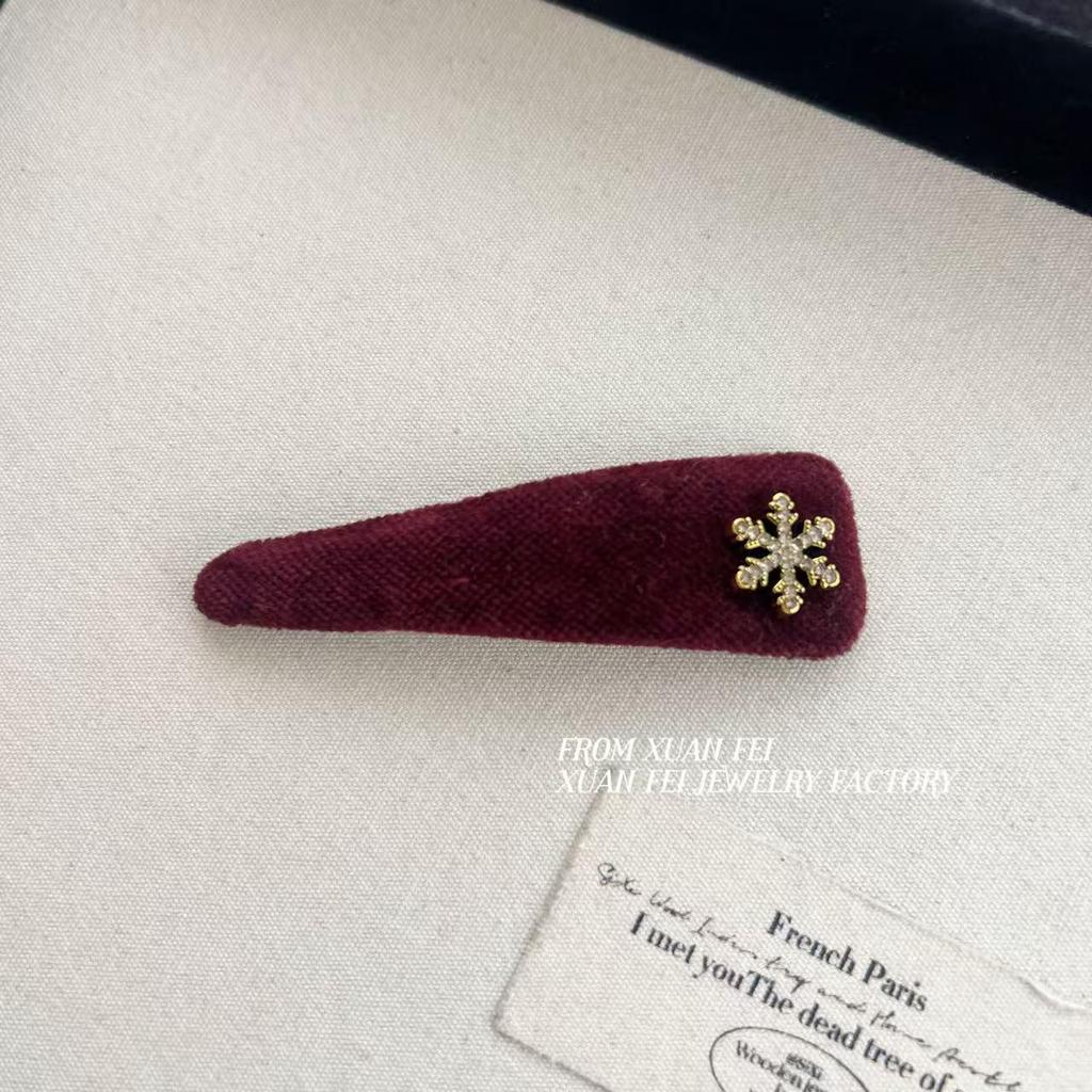 Red Plaid Fabric Hair Clip with Snowflake Design for Women