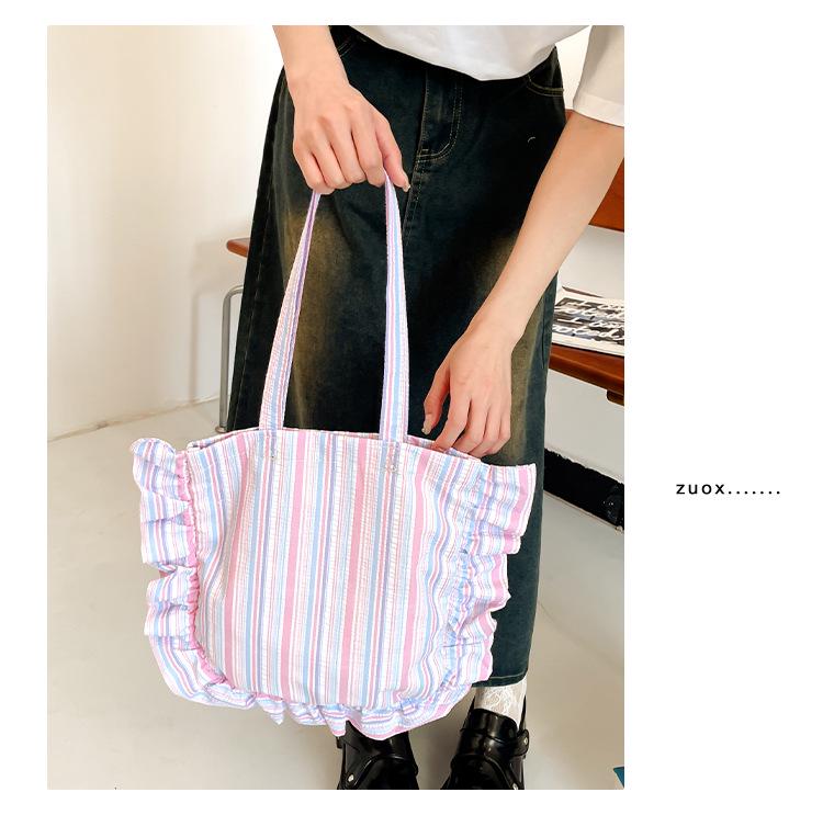 Fresh Checkered Ruffle One-Shoulder Lace Backpack: Cute Korean Style Tote for Daily Commute and Students
