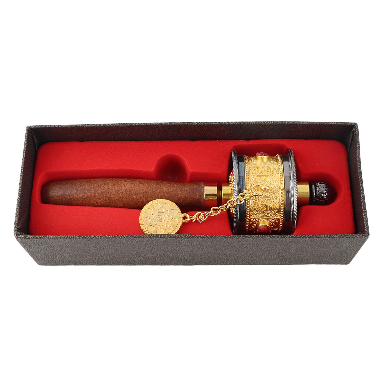 Alloy Tibetan Six Words Mantra Hand Cranking Prayer Wheel (Gold)