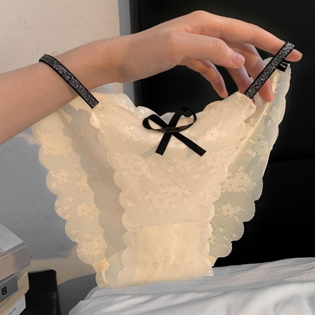 Ladies Summer Thin Lace Sexy Bow Thin Belt Low Waist Seamless Breathable Triangle Briefs