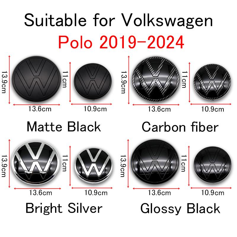 FD06-Valve Stems Caps For Volkswagen Polo 2019 2020 2021 2022 2023 2024 1Pc 139mm 110mm Car Logo Front Bonnet Hood Rear Trunk Emblem