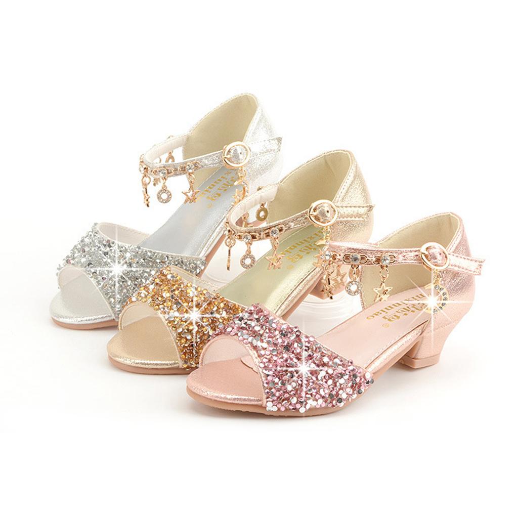 Girls Ballerina Glitter Shoes Children Ballet Wedges Party Shoe Carnival Christmas Sandals with Shoelace Stage