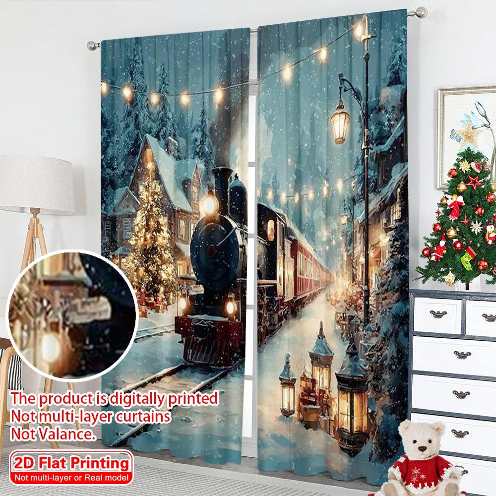 2pcs 2D Flat Printing Christmas Drapes Christmas Train4 Fabric Without Electricity Party Decorations Perfect for Aesthetic Room