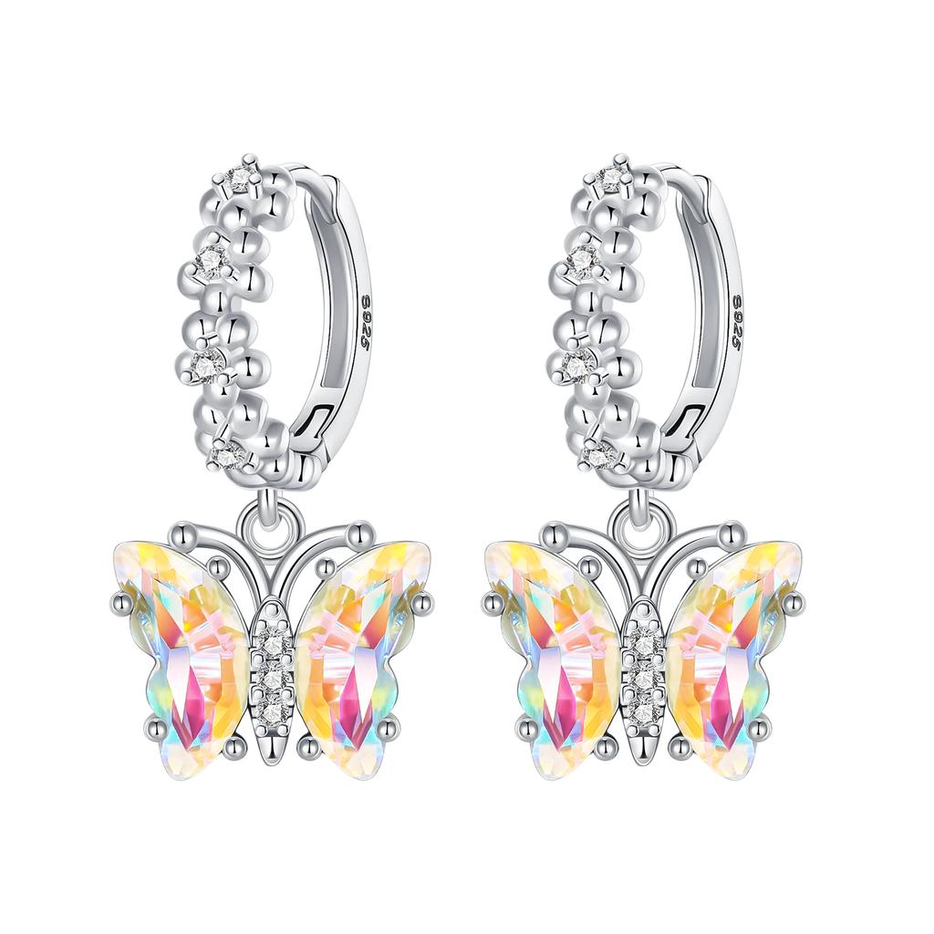 Seria Kwiatowa Kolczyki Sztyfty ze Srebra Próby 925 Motyl Fiołek Stokrotka Koniczyna Szczęście Romantyczna Biżuteria Ślubna Kolczyki z Kamieniem Cyrkonowym