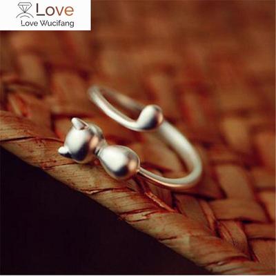 Fashion 925 Sterling Silver Cat Rings For Women Wedding Lovely Girls Jewelry Adjustable Ring B006