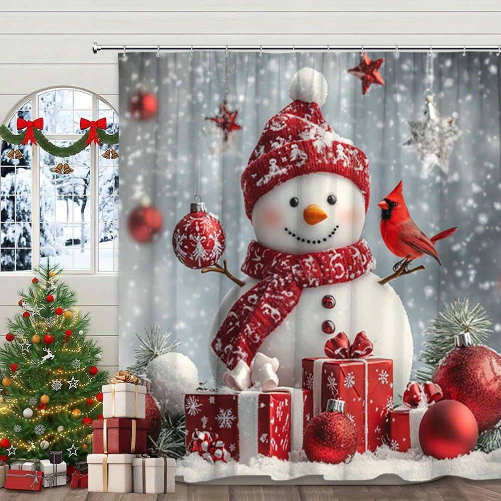 

Extra Large Christmas Shower Curtain - Snowman With Red Hat & Cardinal Bird, Winter Bathroom Decor With Gift Boxes W60H190(CM)-1 Pcs