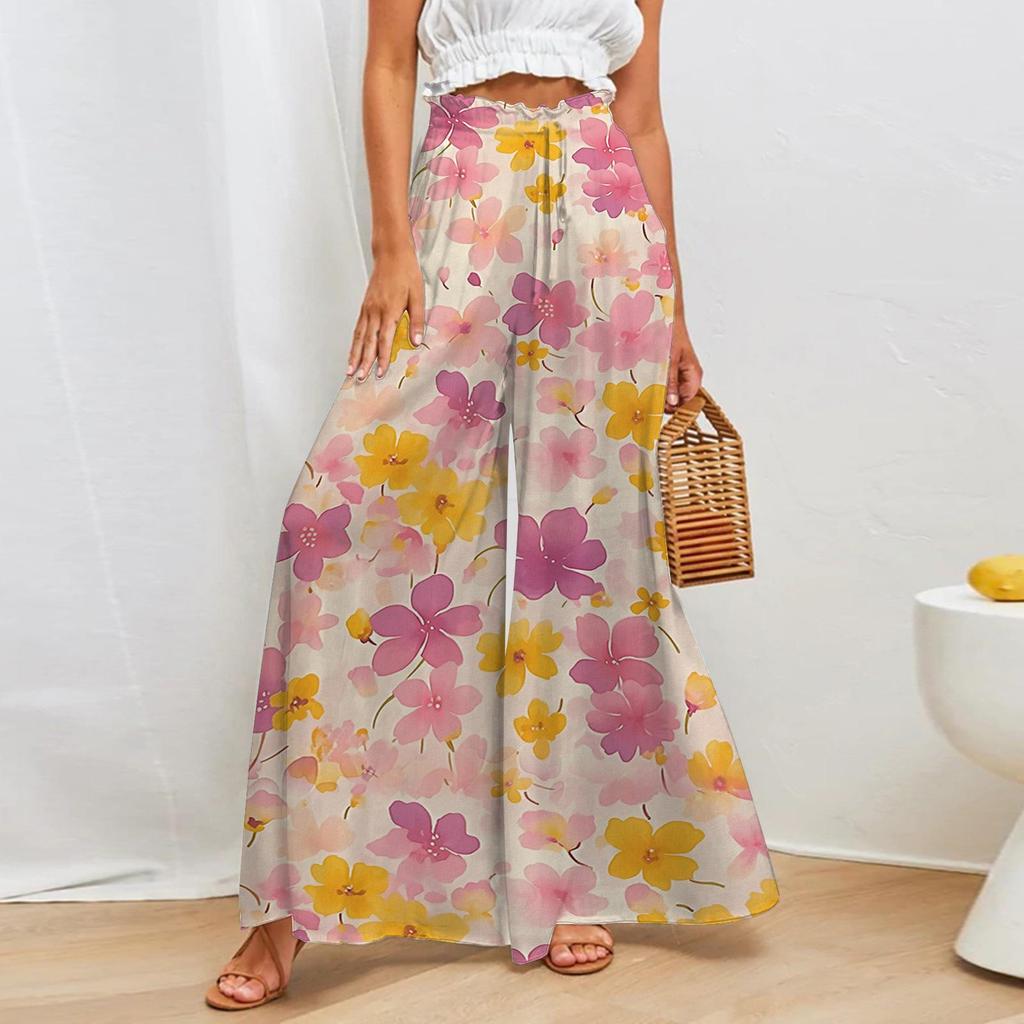 European & American Style Women's Printed Wide-Leg Casual Pants