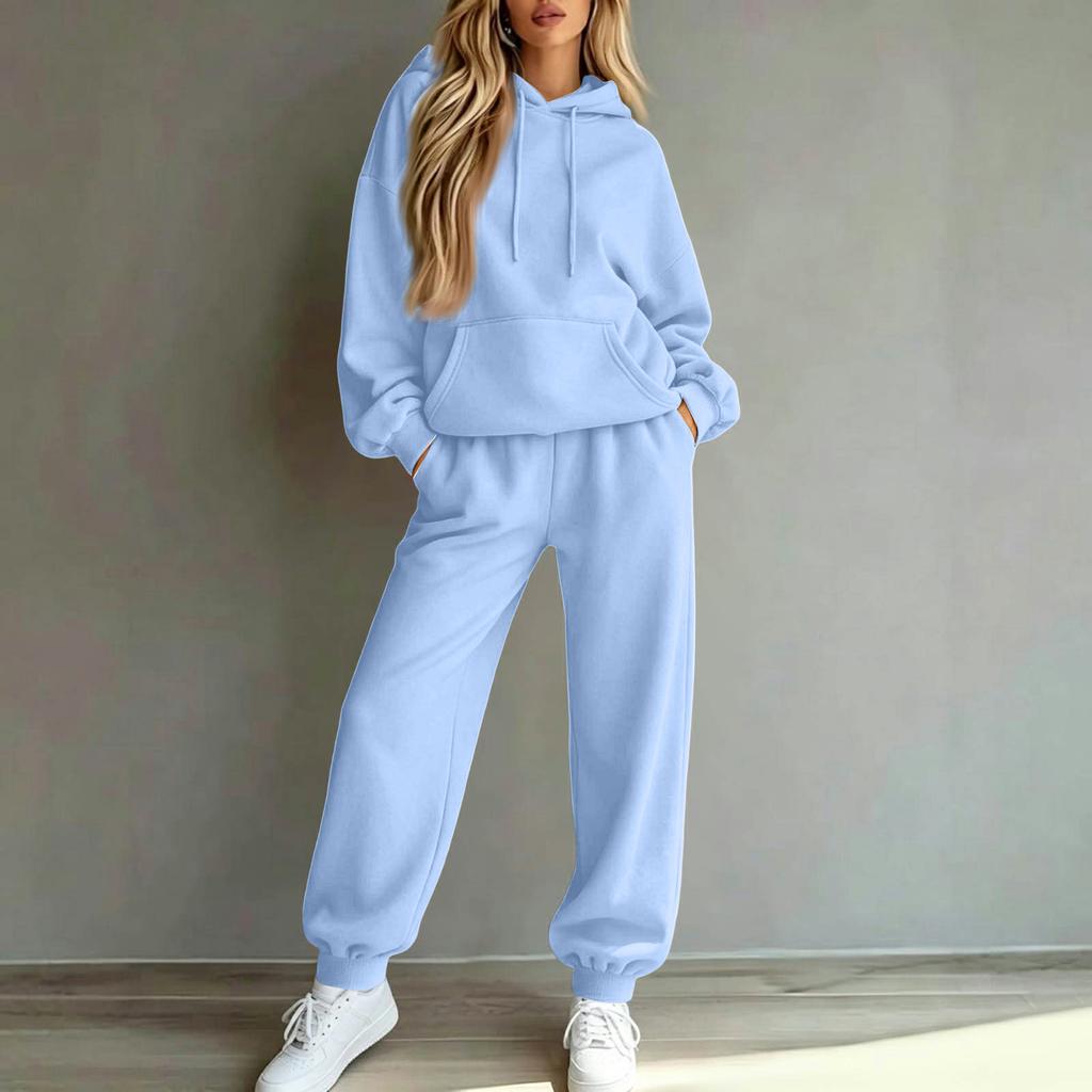 Women's Casual Loose Fit Lined Hoodie and Track Pants Two Piece Set