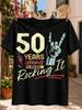 50 Years Young And Still Rocking It Rock Hand Sign Lightning Bolts And Retro Cream Orange Red  Unisex All Tshirt
