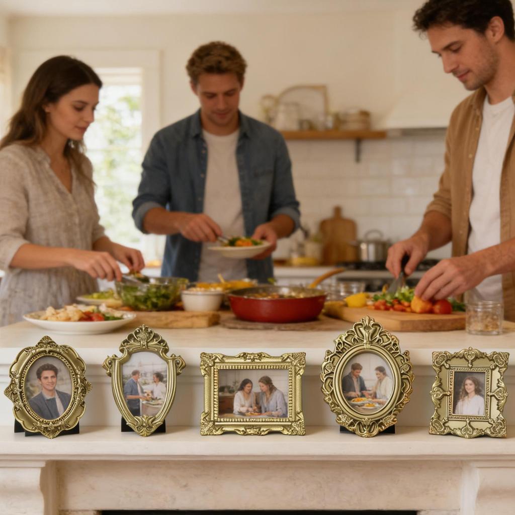 5PCS Gold Vintage Photo Frame Art Jewelry Decorative Home Photography Background Shooting Props Mini Picture Trinkets Frame