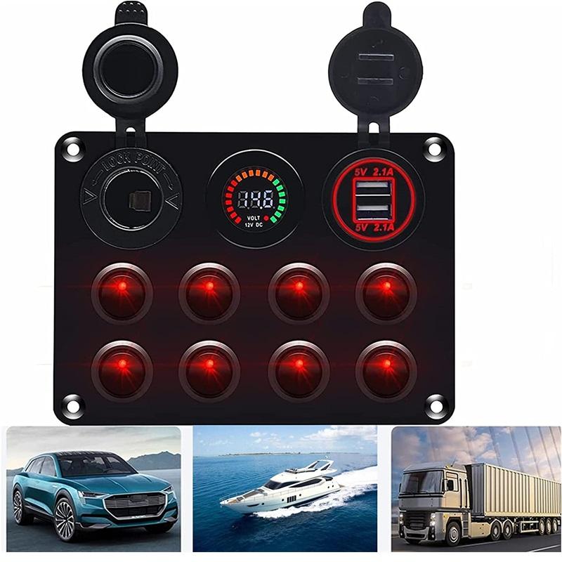 8 Gang Rocker Switch Panel 12V with 4.2A USB Socket Voltmeter Overload Protection ON/Off for Car Boat Marine RV Truck Battery Switches5