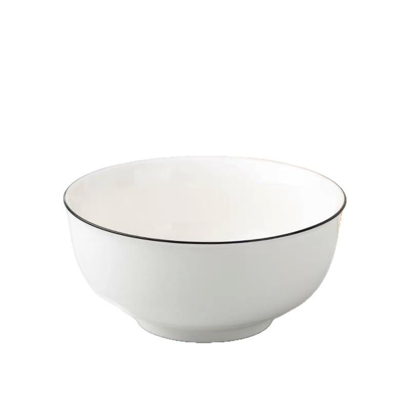 High-Temperature White Porcelain Tableware Set: Black Line Ceramic Bowls, Plates, and Chopsticks