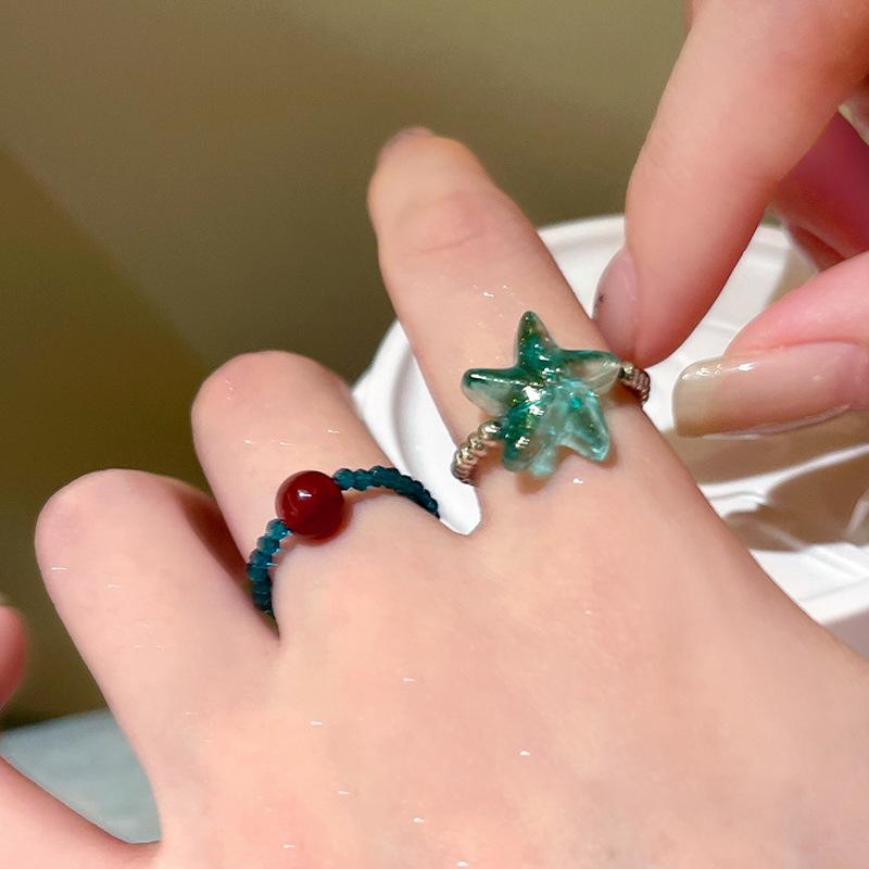 Optimize Agate Beaded Ring Summer Seaside Vacation Fashion Exquisite Versatile Niche Design Personalized Temperament Jewelry