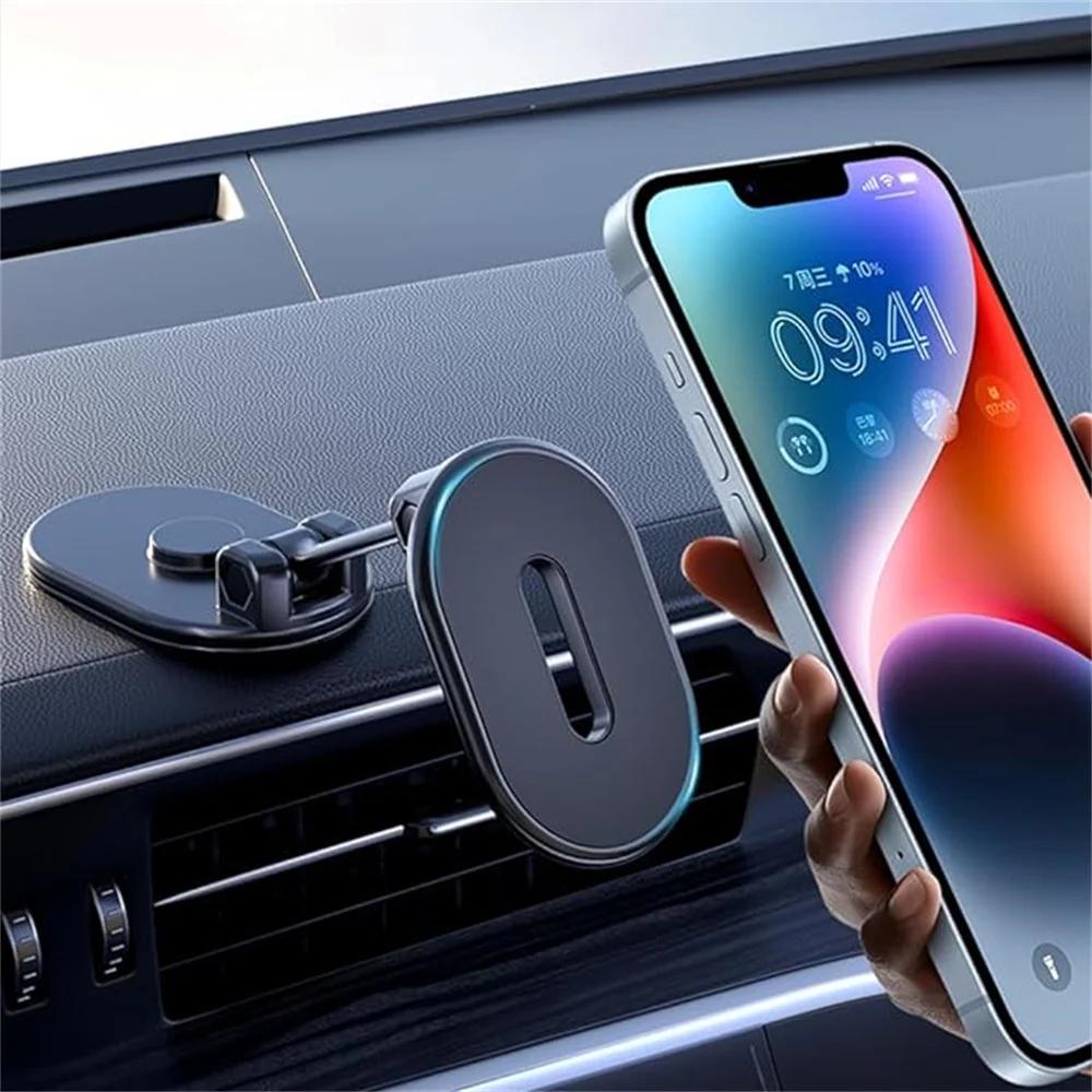 Magnetic Car Phone Holder - Alloy Folding Strong Magnet 360° Rotation Universal Dashboard Mount for Smartphones & Tablets