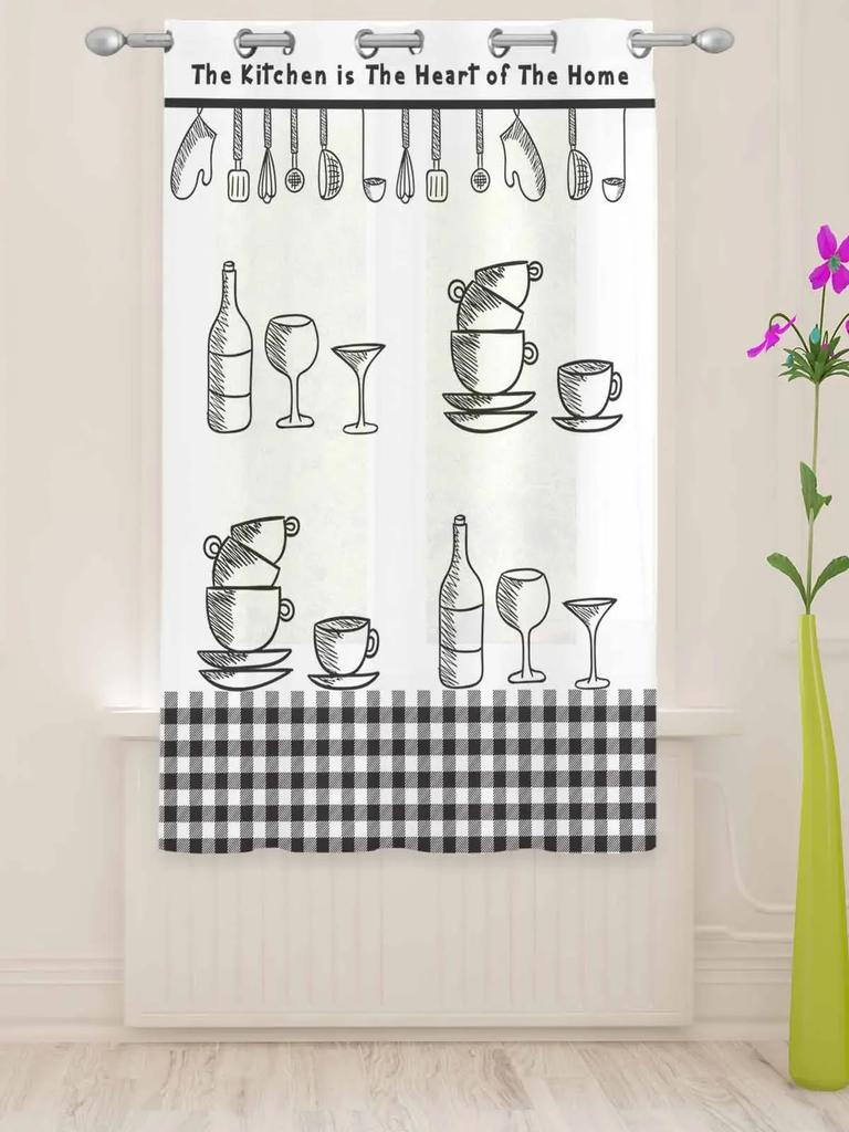 2Panels Chiffon Sheer Curtain Kitchen Curtain Kitchenware Chef Print Voile Tulle Cortinas for Kitchen LivingRoom Window Cortina