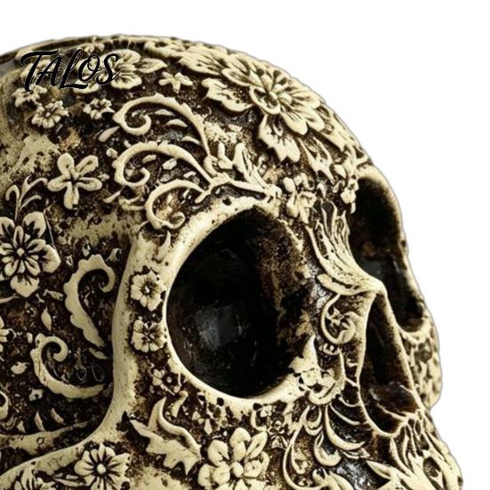 Harz Gothic Statuen Kreative Totenkopf Blumen Skulptur, Menschlicher Kopf Skelett Statue, Sammlerstücke Halloween Ornamente für Heimdeko Dekor, Requisite