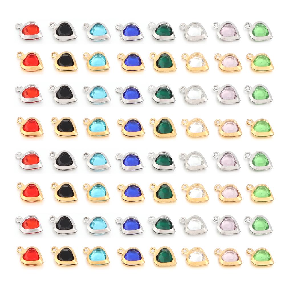 10Pcs/Lot Stainless Steel Pendants Round Heart Colorful Rhinestone Crystal Beads Charms DIY Necklace Bracelet For Jewelry Making