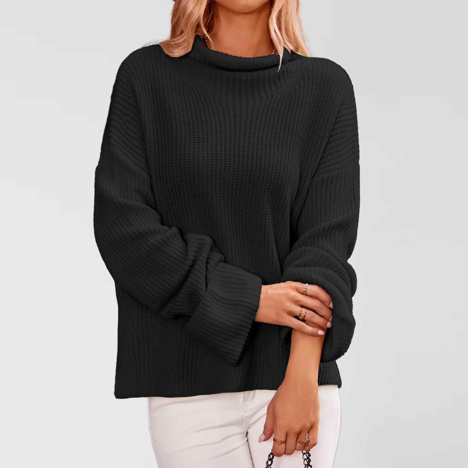 

Женский однотонный пуловер с длинным рукавом и круглым вырезом M чёрный