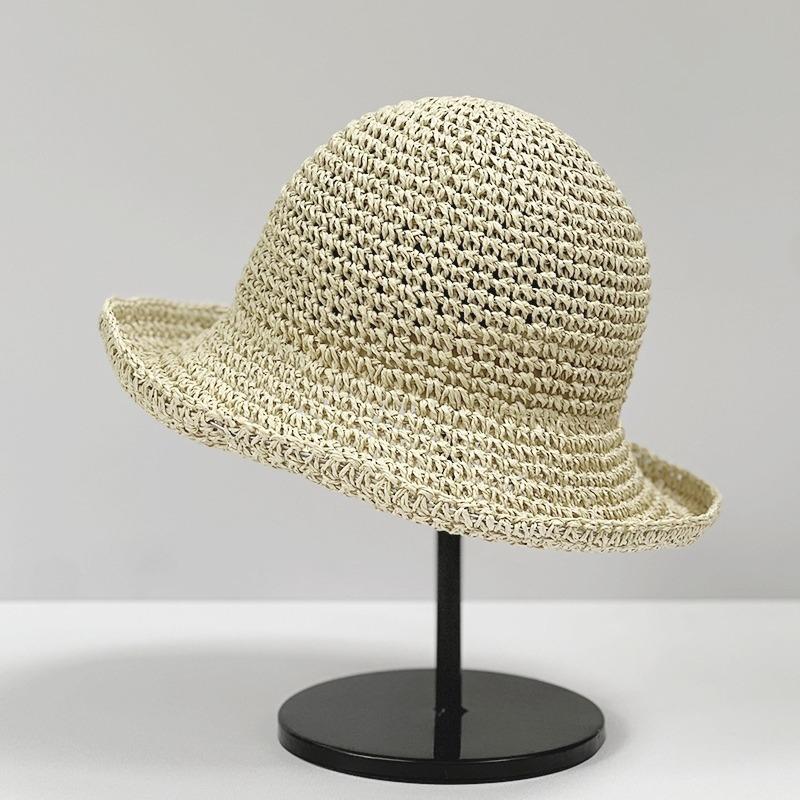 Summer Vacation Style Hat Edge Can Be Styled Straw Hat Solid Color Straw Versatile Internet Celebrity Bucket Hat Women'S Handmade Crochet Basin Hat