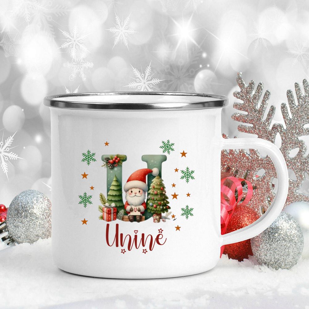 Personalisierte Weihnachten mit Namen Tasse Heiße Schokolade Schokoladen Tasse Getränke Saft Tasse Weihnachtsdekor weiße Emaille Tassen Weihnachten Geschenk