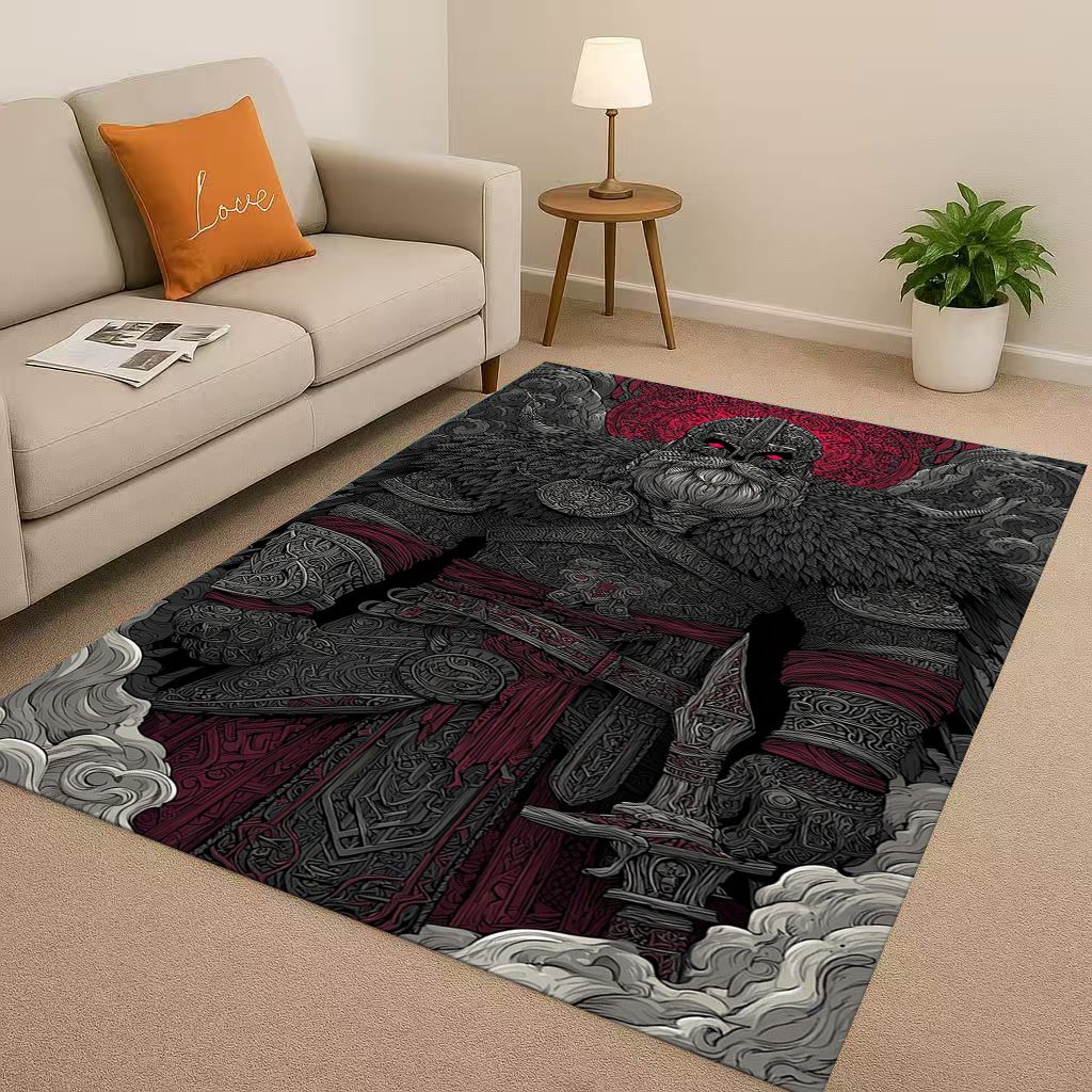 Classic Nordic Viking Totem Vegvisir Rune Valhalla Valknut Living Room Non-Slip Area Rug Carpet for Bedroom Sofa,Home Doormat