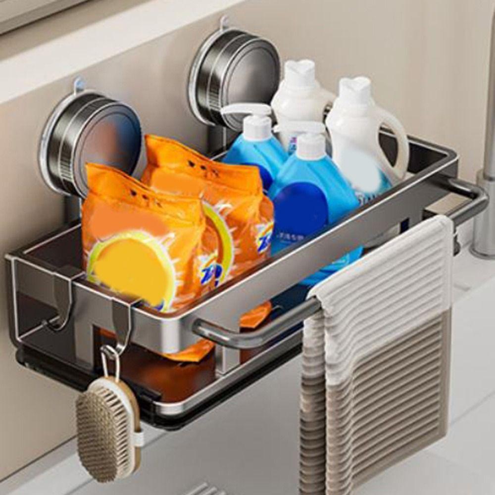 Wall Mounted Suction Cup Dish Sponge Holder Space Aluminum Rag Drainage Rack  Kitchen