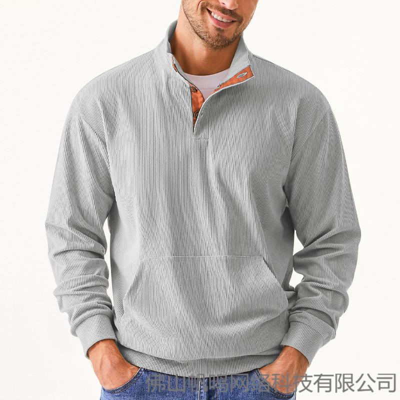 Men S Corduroy Stand Collar Long Sleeve Pocket Sweatshirt