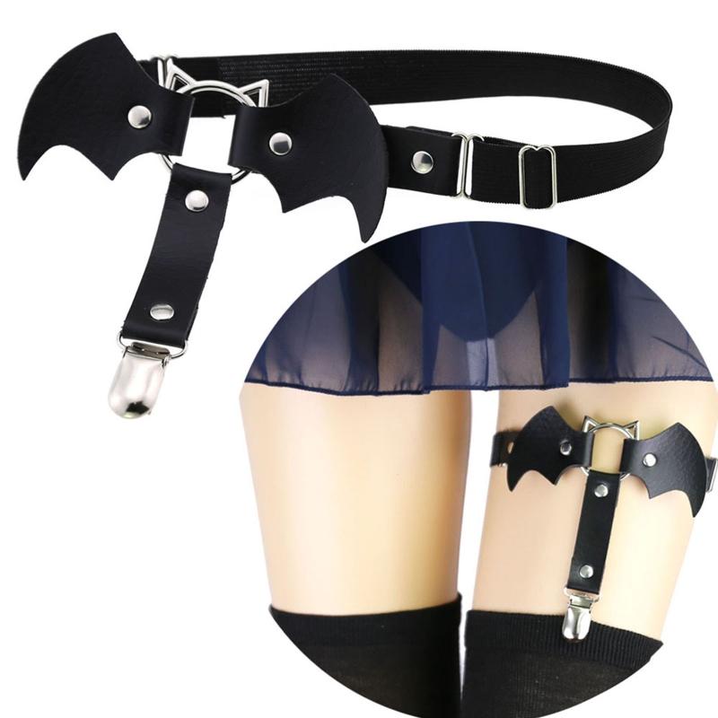 Bat-Shaped Leather Garters For Thigh High Socks Stocking Suspender Belt Thigh Ring Goth Leather Garter Belt