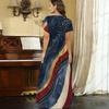 Women Plus Size V Neck Short Sleeve Tropical Leaf Printed Straight Long Dress
