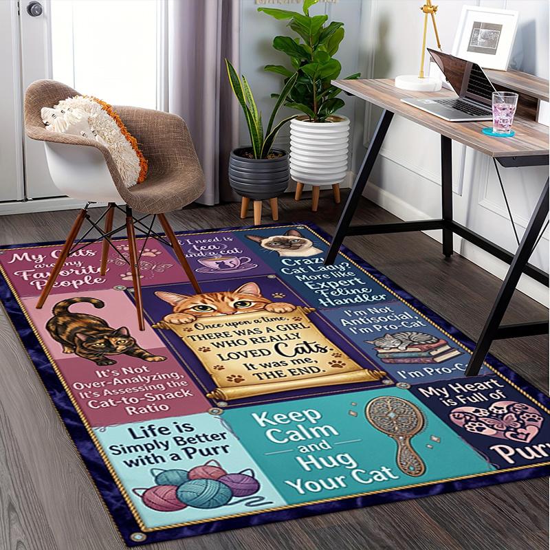 Cat Lover Quotes Pattern Printed Chair Mat -Decorative Mats for Office Tables,Coffee Tables - Durable and Fashionable Carpet0331165 100cm x 120cm