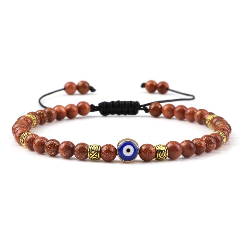Lucky Evil Eye Bracelet Men Natural Stone 4mm Tiger Eye Lava Agates Beads Adjustable Braided Bracelets&Bangles Jewelry for Women