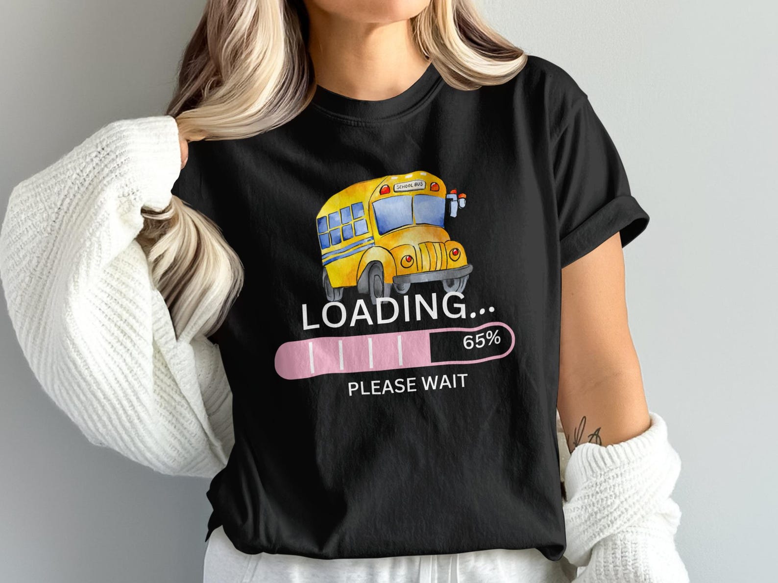 Watercolor School Bus Loading T-Shirt, Back to School Teacher Tee S