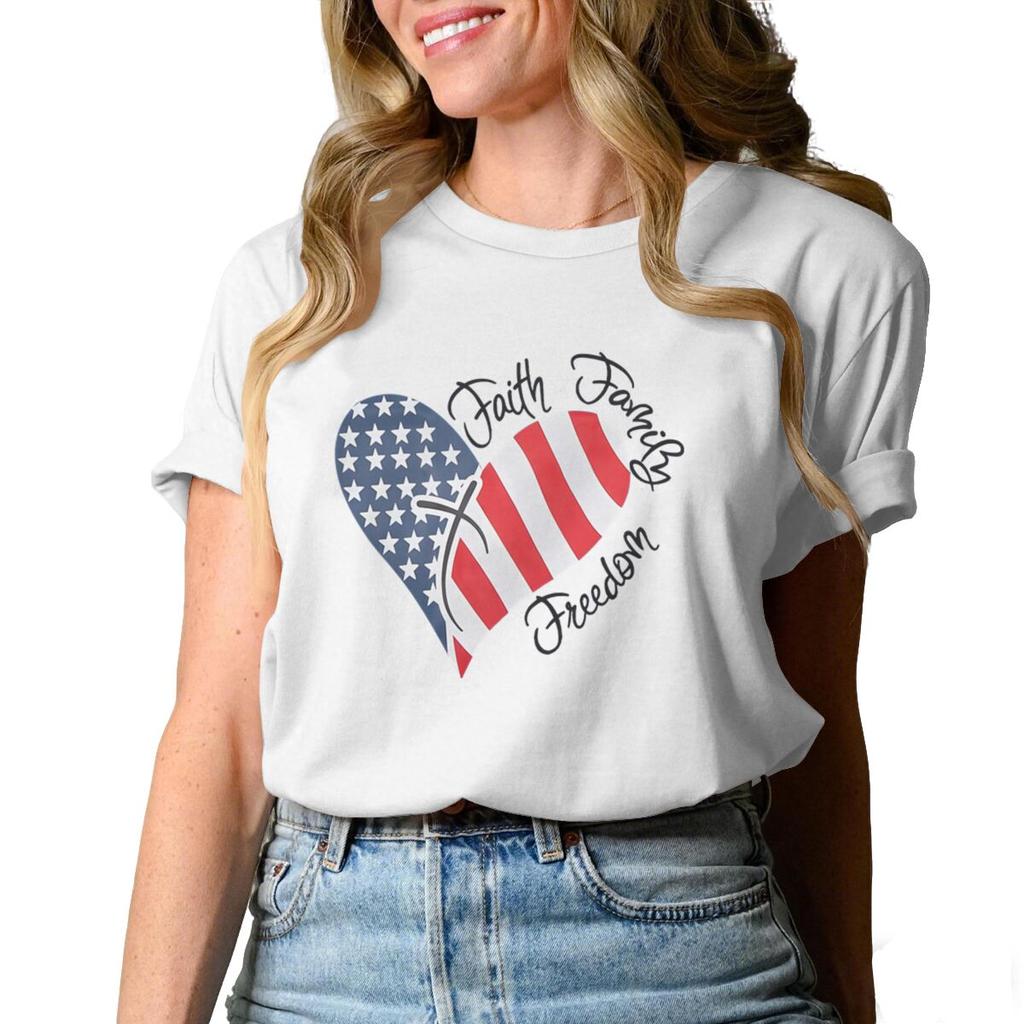 Womens Unisexs Faith Family Freedom T Shirts Fashion Vintage American Flag Heart Graphic Tee Casual Summer Short Sleeve Tops