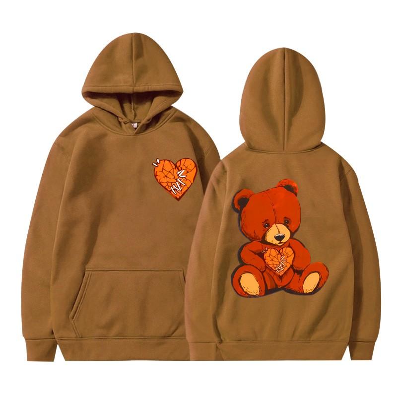 Unisex Hooded Sweatshirt With Teddy Bear Print Casual Oversized Pullover Winter Youth Streetwear